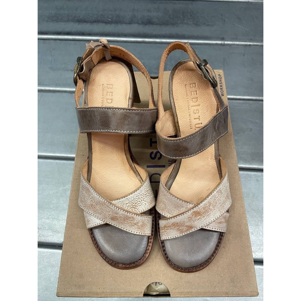 Bed Stu Rustic Sandals Womens 6 Gray Leather Hook & Loop Strap Heels Shoes - Picture 2 of 12